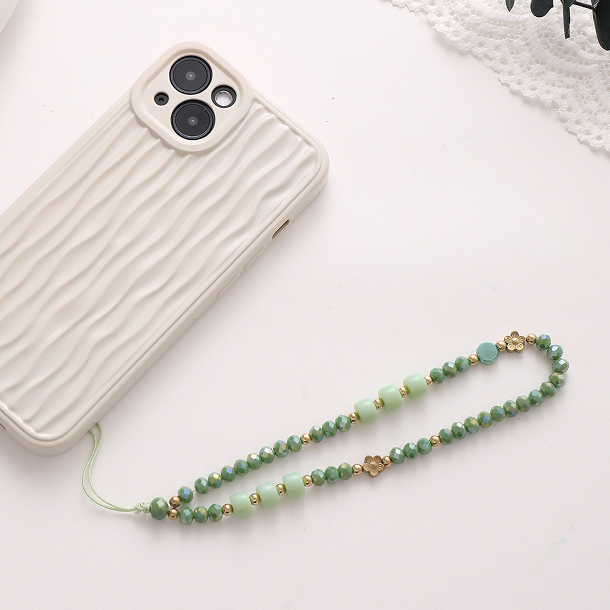 Colorful Stone with Gold Flower Mobile Phone Chain Mobile Phone Hanging Rope: Blue / Green