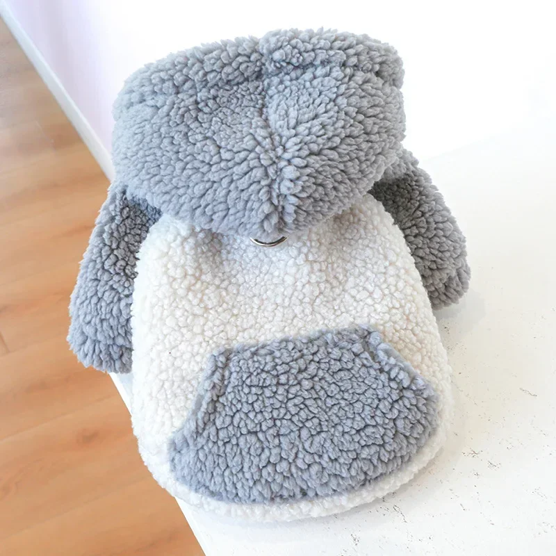 Fleece Puppy Dog Winter Sweater Hoodies with Buckle for Attachment Leash Boy Girl Pet Clothes for Small Dogs Yorkie Warm Coat: XL / WHITE
