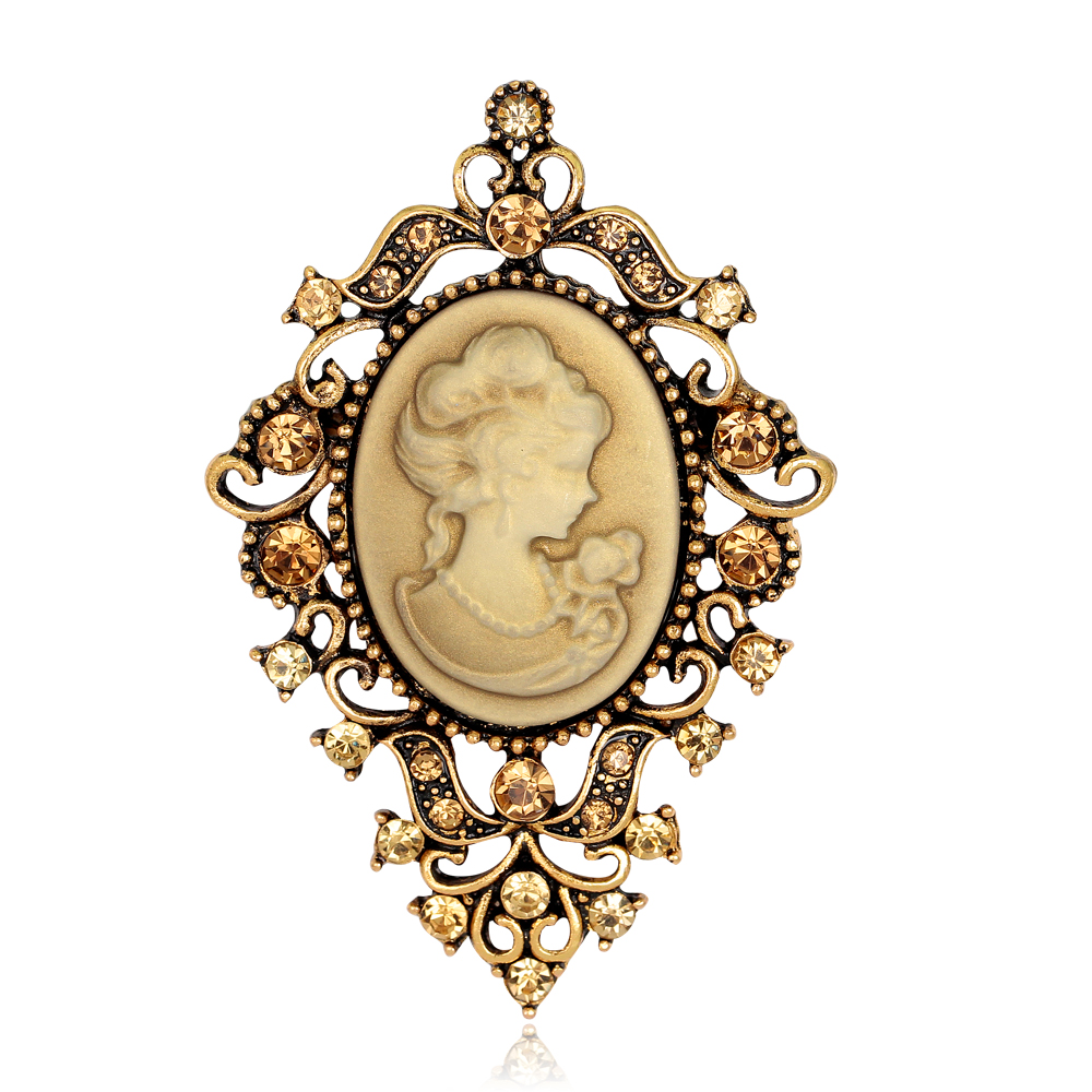 Estilo Vintage victoriano camafeo de Reina antiguo boda belleza broche Pin joyería: Pistola negra plateada