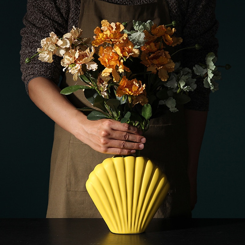 Nordisk stil kunst muslingeskal form vase keramisk kontraheret model stue dekoration hjem desktop ornamenter kunsthåndværk