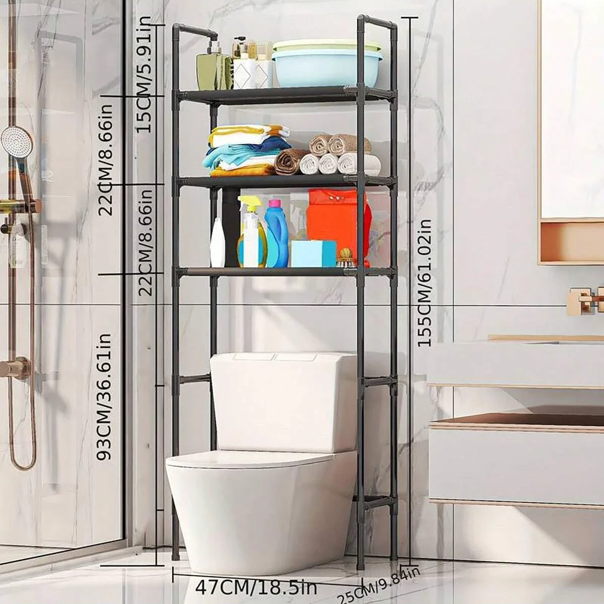 Badkameropbergrek Ruimtebesparende standaardhouder Multifunctionele vloertype Toiletopbergrekken Meerlaagse wasmachineplank