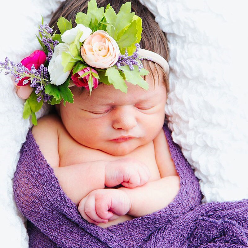 Diadema de flores hecha a mano bebé verano estilo recién nacído diadema, corona de flores niños a juego guirnalda accesorios de bandas para el cabello