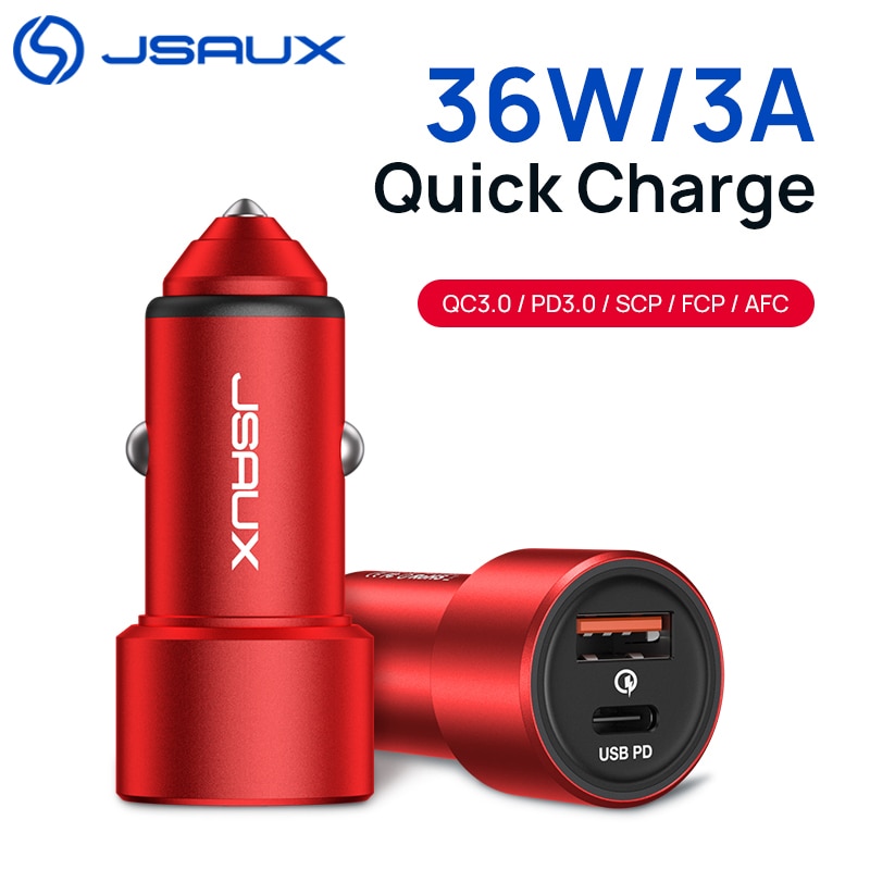 Jsaux USB C PD Caricabatteria Da auto Consegna 36W Ricarica Rapida con 18W di Potenza e di CONTROLLO di qualità 3.0 SCP AFC per il iPhone 11 pro Max/XS Max/XR/X/8 più