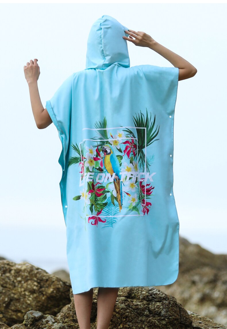 Microfiber Women Swimming Diving Bathrobe Cloak Printing Changing Robe Bath Towel Outdoor Hooded Beach Towel Poncho
