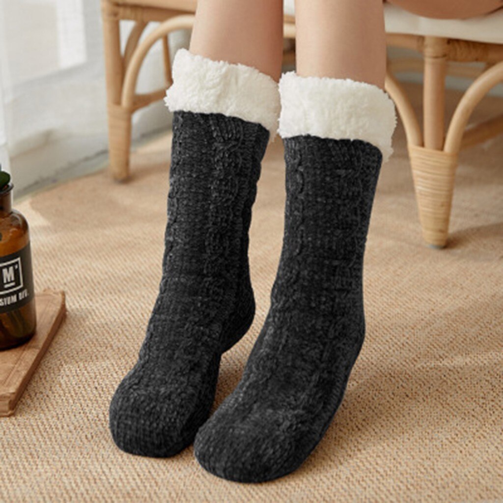 Women Winter Sweet and lovely, warm and comfortable Cotton Socks Solid Thicker Anti-slip Floor Socks Carpet Socks: BK