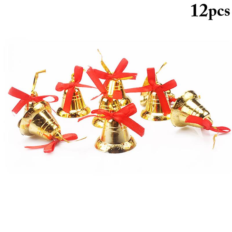 12 Stks/set Kerst Opknoping Klokken Strik Decor Mini Bell Ornament Xmas Tree Decor Accessoires Feestartikelen Voor Kerst