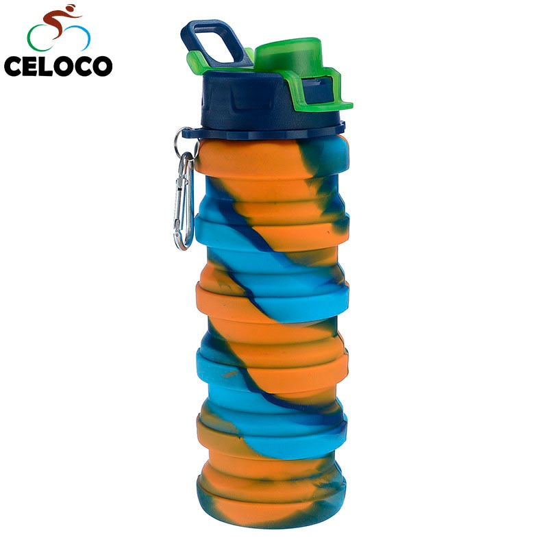Colorful Water Bottle 500ML Leakproof Fold Silicone Kettle Outdoor Mountaineer Hiking Office Camping Portable Kids Water Bottle