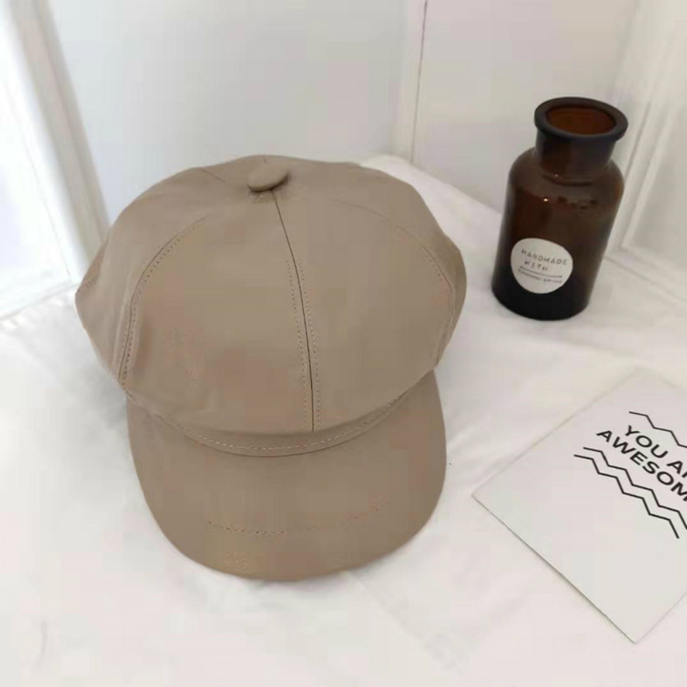 Chapeau béret en cuir pour femme | Automne, hiver chapeaux octogonaux, casquette plate, casquette chaude solide pour femme: Kaki