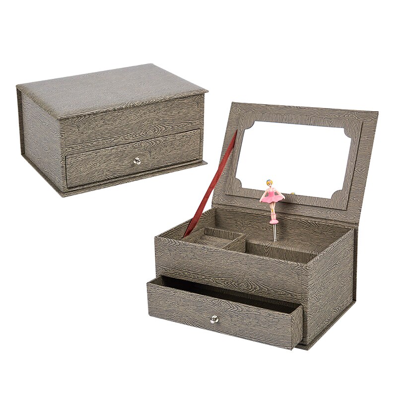 White Music Box Paper Art Makeup Box Jewelry Box Birthday Begging Wedding Packaging Snakeskin Pattern Paper Music Box: Wood Grain