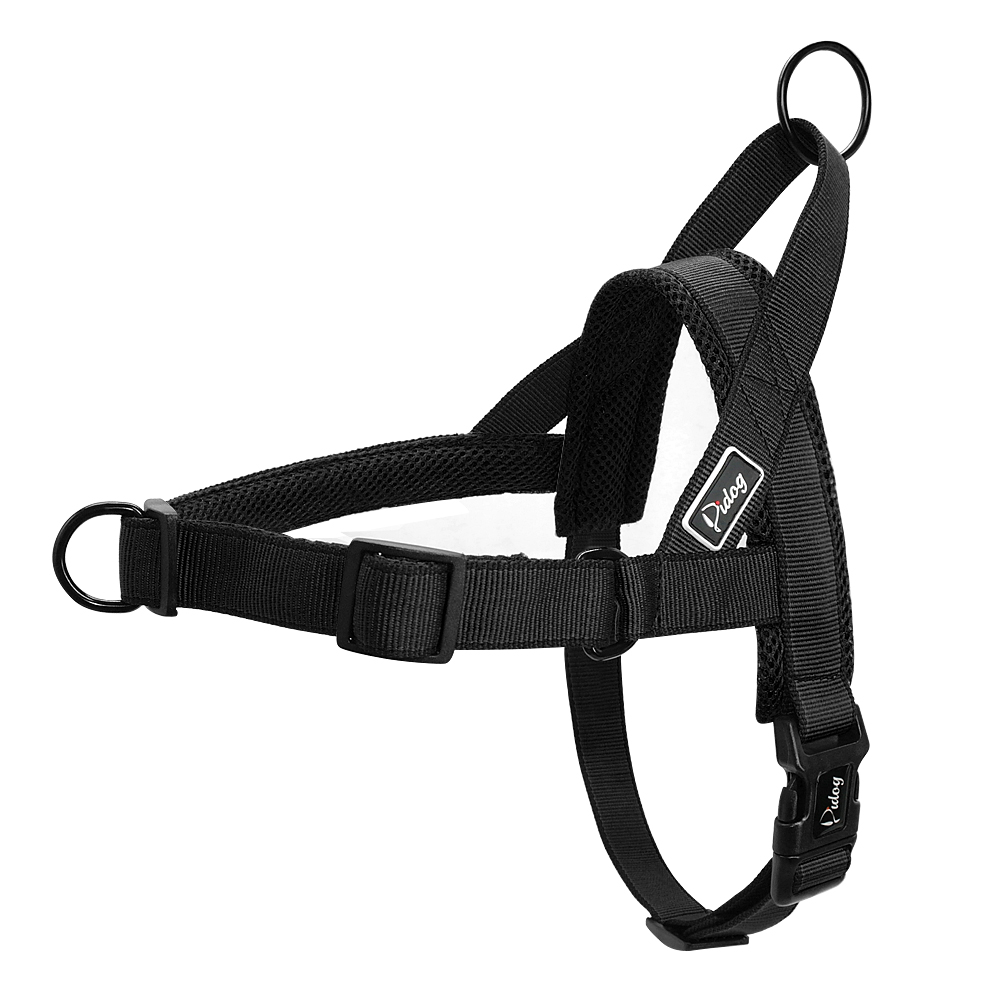 Arnés para perros sin tirones Ajuste rápido arneses para perros de nailon suave malla acolchada chaleco para mascotas Correa arnés para pasear para perros pequeños, medianos y grandes: Black / L