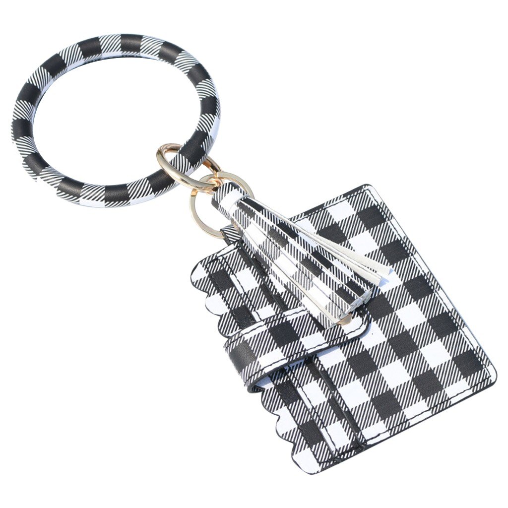 38#Large Bracelet Keychain Card Holder Wallets Tassel Bangle Key Ring Wallet With Wristband Casual PU Leather Hasp Card Purse: H