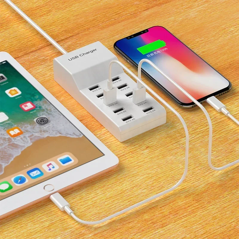 Station de charge USB à 4/10 ports, 50W, 10A, multi-ports, hub USB C, chargeur pour téléphone portable, tablette, prise d'extension multiple