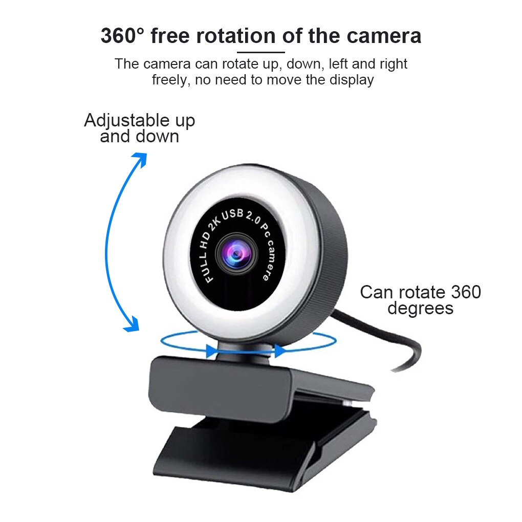 1080P Web Camera USB LED Computer Camera Adjustable White 5500K Video Webcam with Microphone for PC Twitch Skype OBS Steam