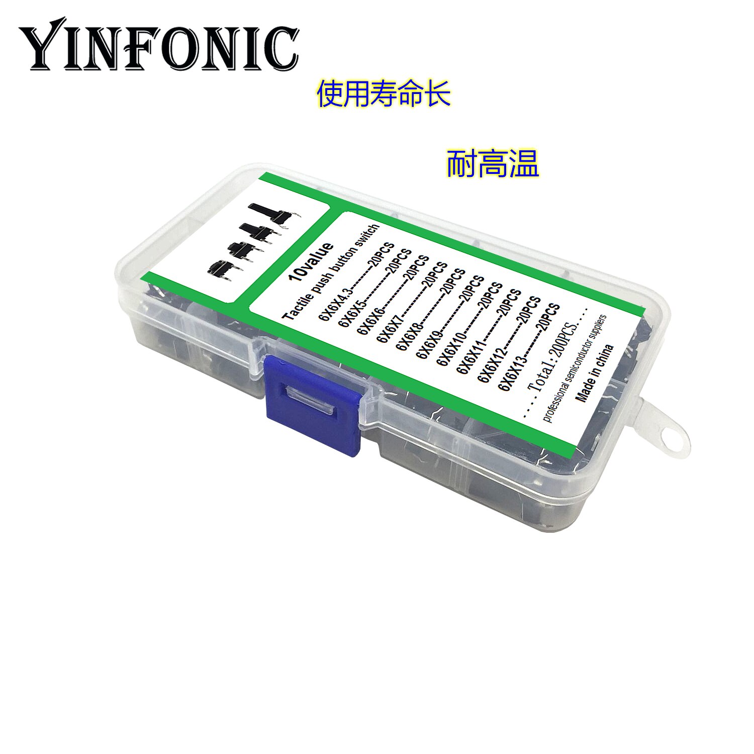 10 valores x20pcs 6x6x4.3-13hmm 4 pinos dip tact switch kit caixa de microswitch
