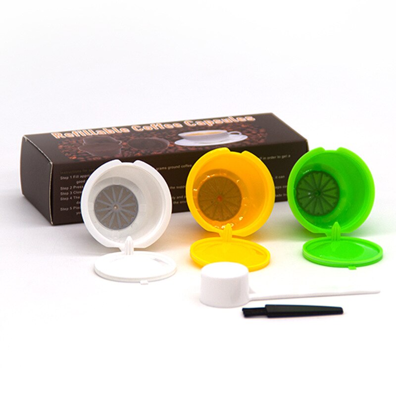 3 Pcs Herbruikbare Koffie Capsule Filter Cup Voor Nescafe Dolce Gusto Hervulbare Caps Lepel Borstel Filter Manden Pod Zachte Smaak zoete: colorful