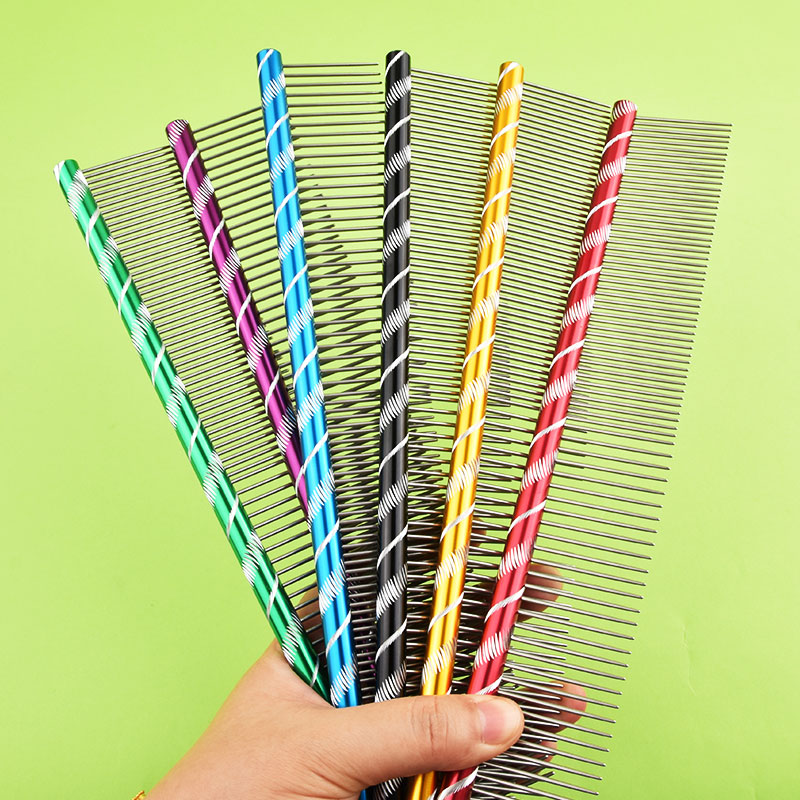 16/19/20/25cm hundekammer med lyse, flerfargede striper, stellekammer i rustfritt stål, rett kam for hund og katt, stelleverktøy