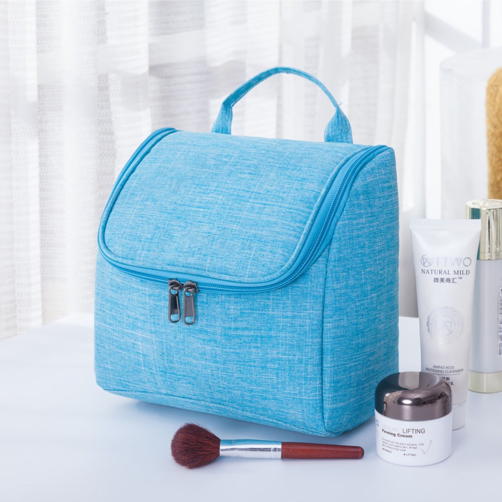 Sac de maquillage solide à fermeture éclair Oxford pour femmes, Style , sac fourre-tout Portable de voyage pour femme, trousse de toilette, sac cosmétique: Bleu