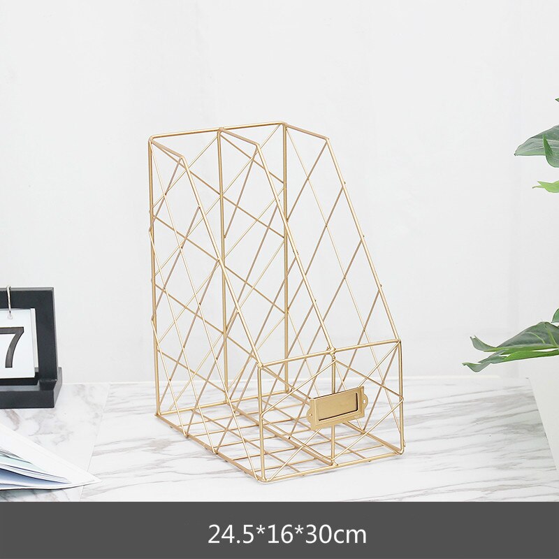 Nordic Iron File Storage Rack Home Office Desktop Book Magazine Finishing Rose Gold Table Accessories Organizer: 3