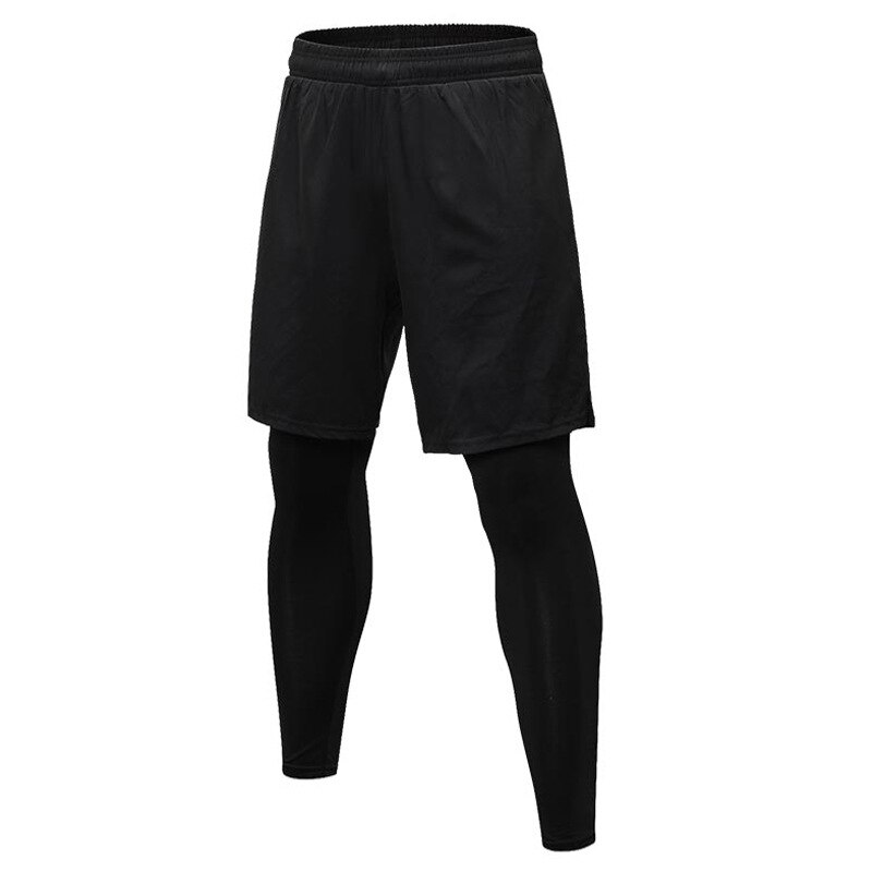 2 in 1 træningsbukser til mænd løbegymnastik kompressionsshorts leggings foret aktive tights bukser: S / Sort