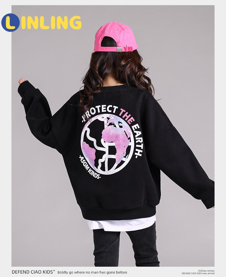 LINLING freundlicher Sweatshirts Coole Hoodies für Jungen Mädchen Hoodie Baumwolle Schwarz Winter Langarm Oberbekleidung oben V257