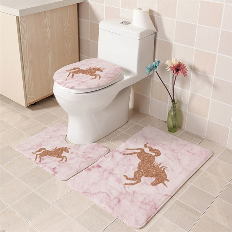 3 stk / sæt badeværelsesmåtte sæt flannel skridsikker køkken bademåtte tæppe badeværelse tæppe vaskbar enkel boligindretning toilet sædehynde: Hest