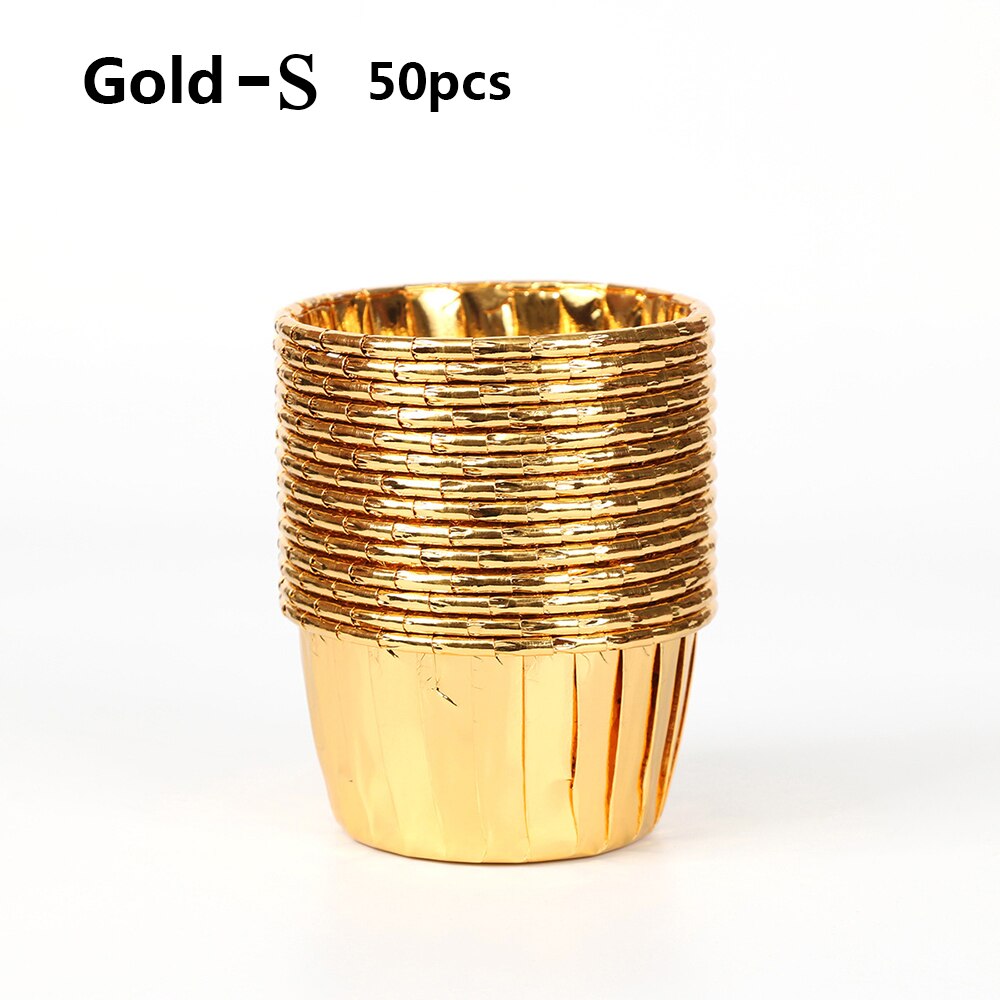 50PCS/Pack 3Colors Muffin Cupcake Liner Cake Wrappers Baking Cup Tray Case Cake Paper Cups Pastry Tools Party Supplies: S gold