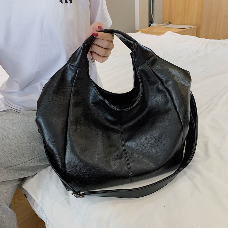 Kvinner skinn tote hobo bag store håndvesker for kvinner store skuldervesker kvinnelige ensfarget enkle crossbody vesker balck sac