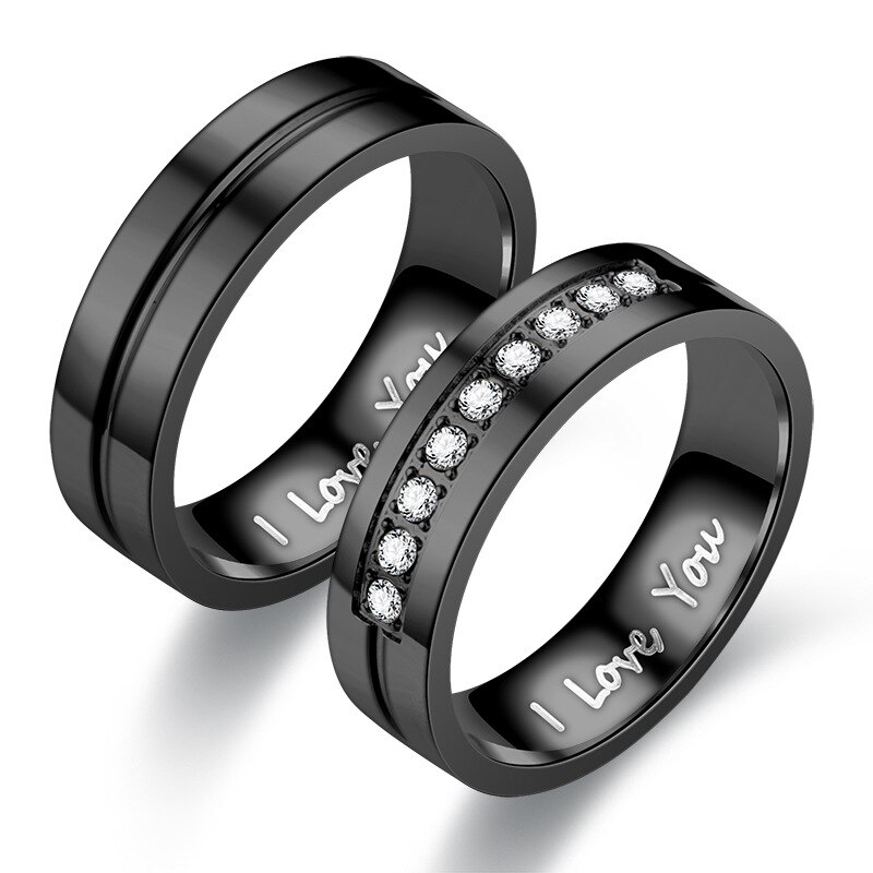 Anillos de compromiso de pareja de acero inoxidable a la para mujeres y hombres, anillo de cristal I LOVE YOU , de joyería de boda