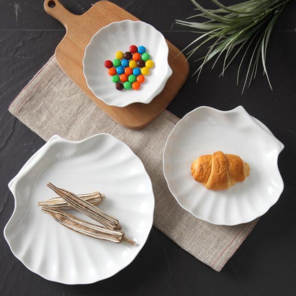 6 st keramik tallrik kammussla tallrik maträtt torkad frukt bricka mellanmål mat västra mat tallrik för fest hem (diameter 10.2cm)