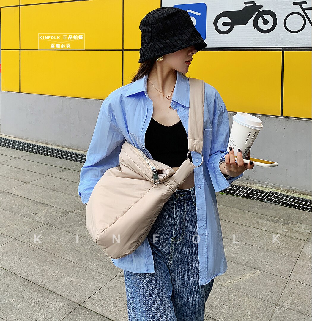 Winter Space Bale Handbag Woman Casual Bag Down Feather Padded Lady Shoulder Bag Bolsas sac a main feminin