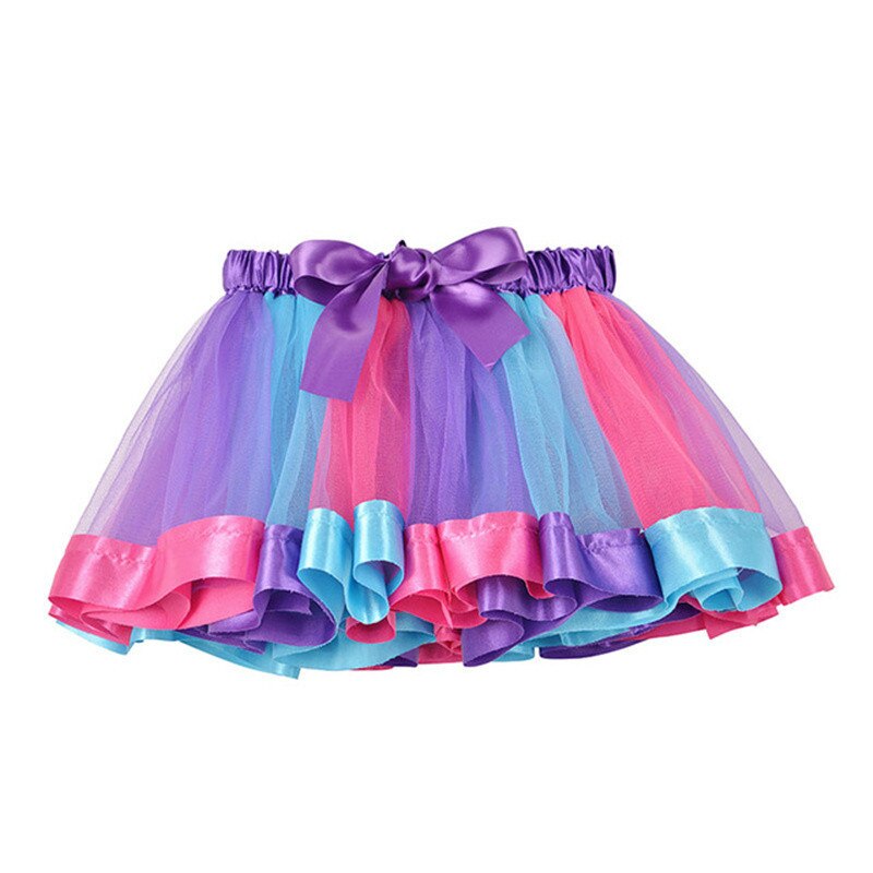Falda de tutú de princesa para niños y niñas, falda de tul esponjosa con lazo colorido de arcoíris de 2 a 8 años: Deep purple / M