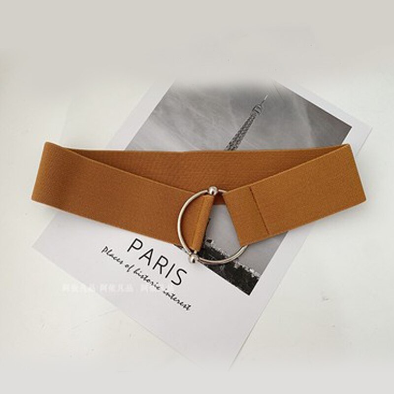 Brede elastische damesriem met effen kleur, accessoires voor jurkriemen, rekbare ronde metalen gespen, dames taillebandaccessoires