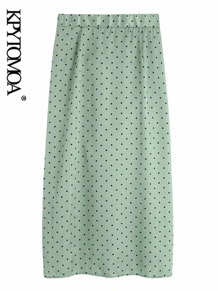 Falda Midi plisada de lunares Vintage para Mujer, , cintura elástica, falda con cremallera lateral, Faldas elegantes para Mujer