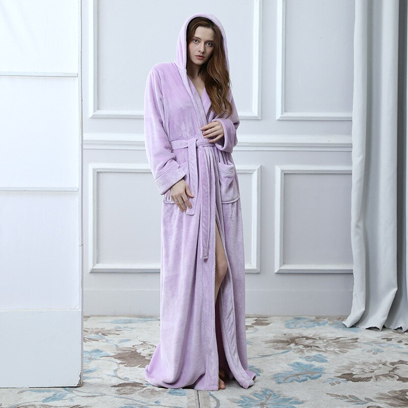 Extreme Lange Winter Vrouwen Badjas Warme Fluwelen Kimono Kamerjas Hooded Nachtjapon Nachtkleding Peignoir Bruidsmeisje Badjassen