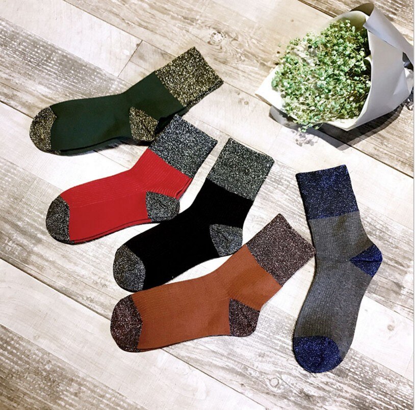 1 Pair 6 colors Shiny Long Socks Autumn and Spring Glitter silver Flanging Wild In Tube Socks