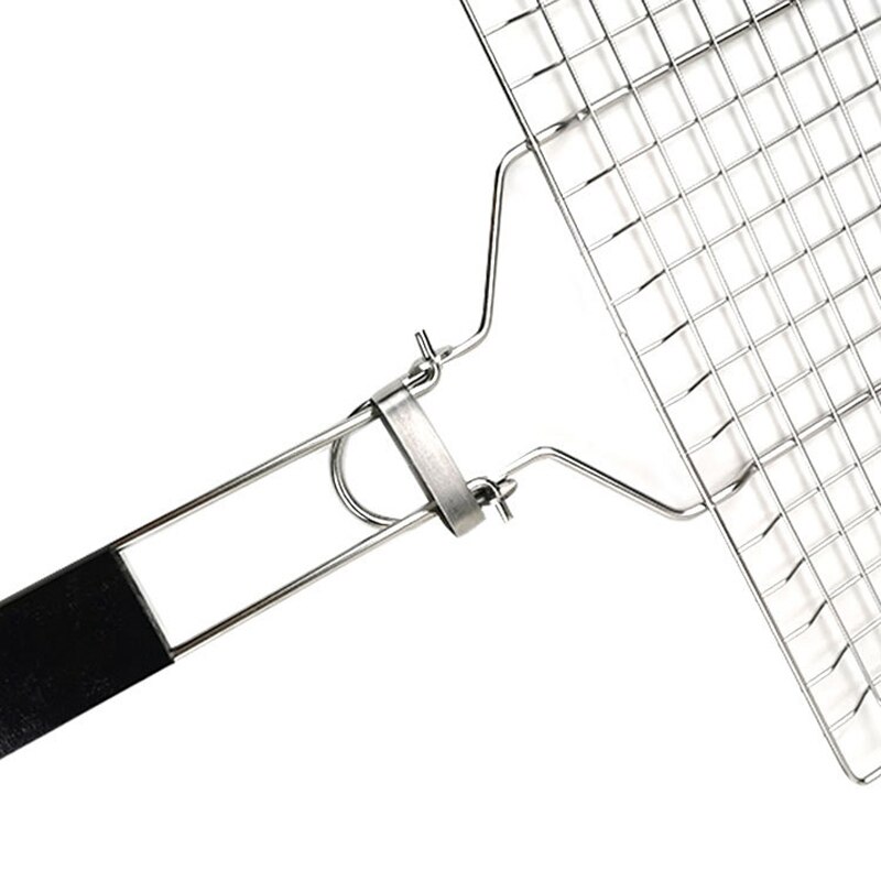 Opvouwbare Draagbare 304 Rvs Bbq Grill Mand Afneembare Handgreep Voor Vis Groenten Garnalen