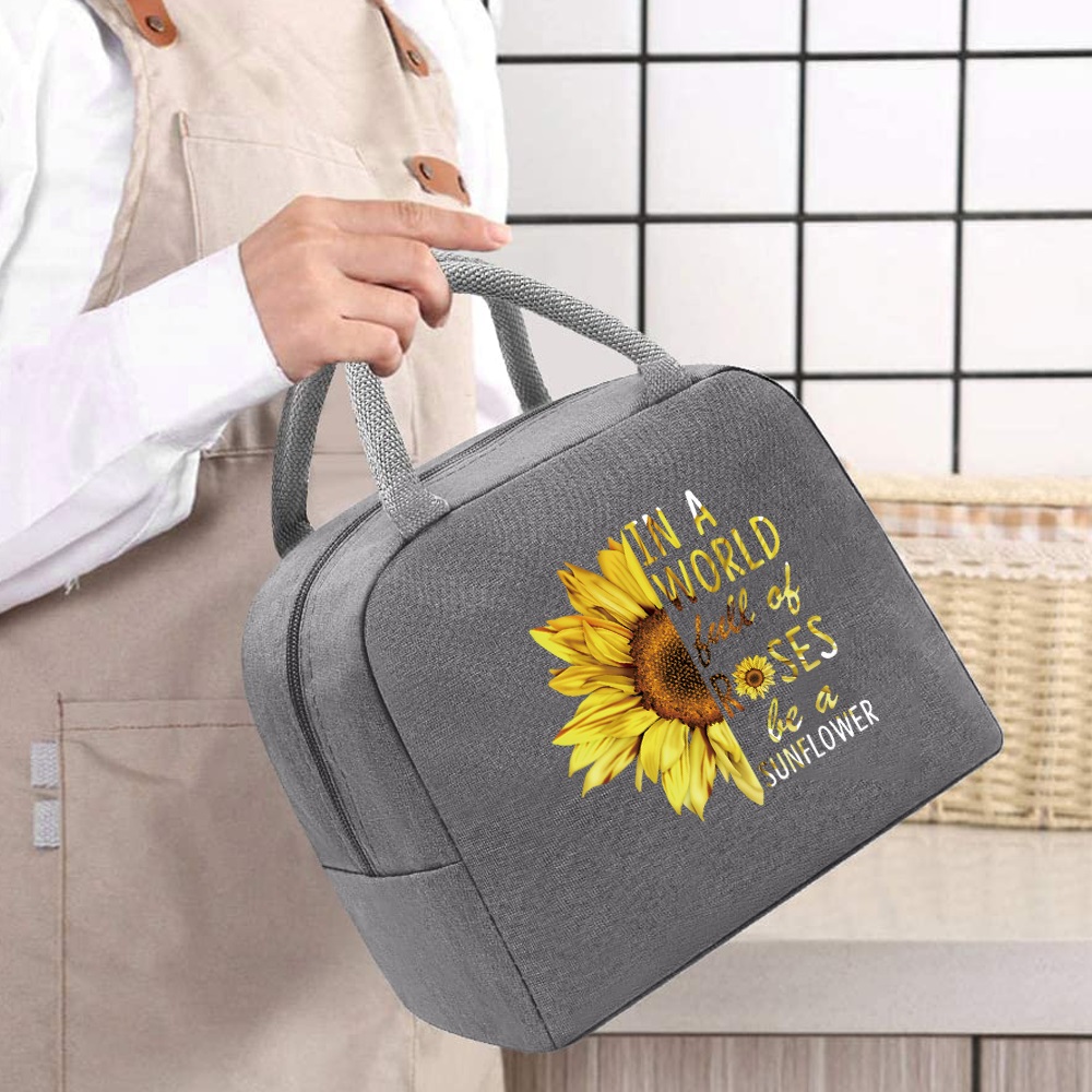 Thermal Food Picnic Lunch Box Insulated School Child Food Bag Tote Lunch Bags for Work Daisy Pattern Cooler Bag for Women: Orange