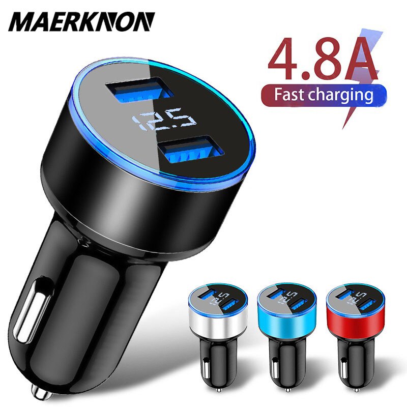 Car Charger 4.8A LED Display Dual USB Fast Charging Adapter For iPhone 12 13 Samsung Xiaomi 11 Car-charger Mobile Phone Charger