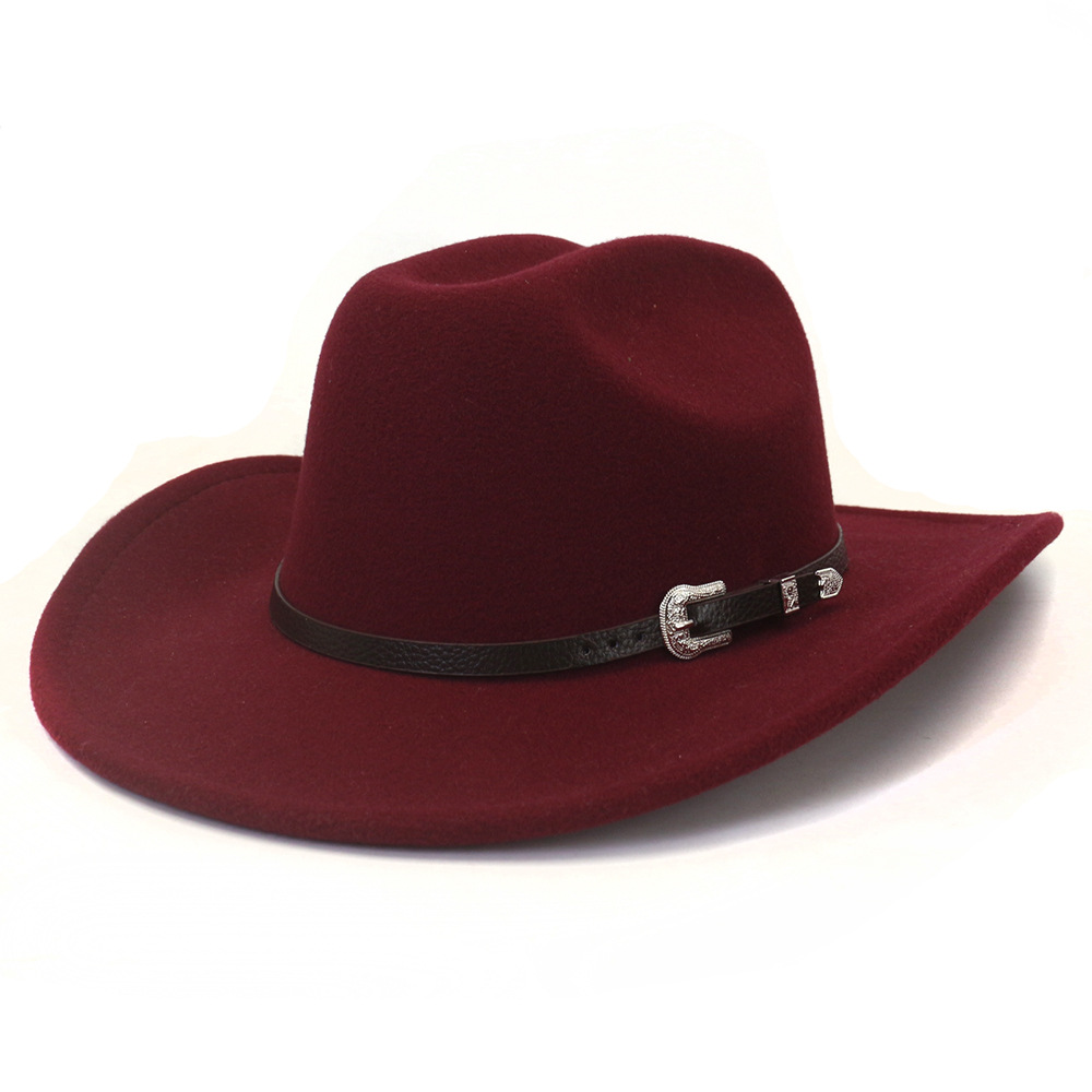 Chapéu de vaqueiro ocidental vintage masculino com cinto, aba enrolada, boné de igreja de jazz, novo, inverno, outono: Luz Marrom