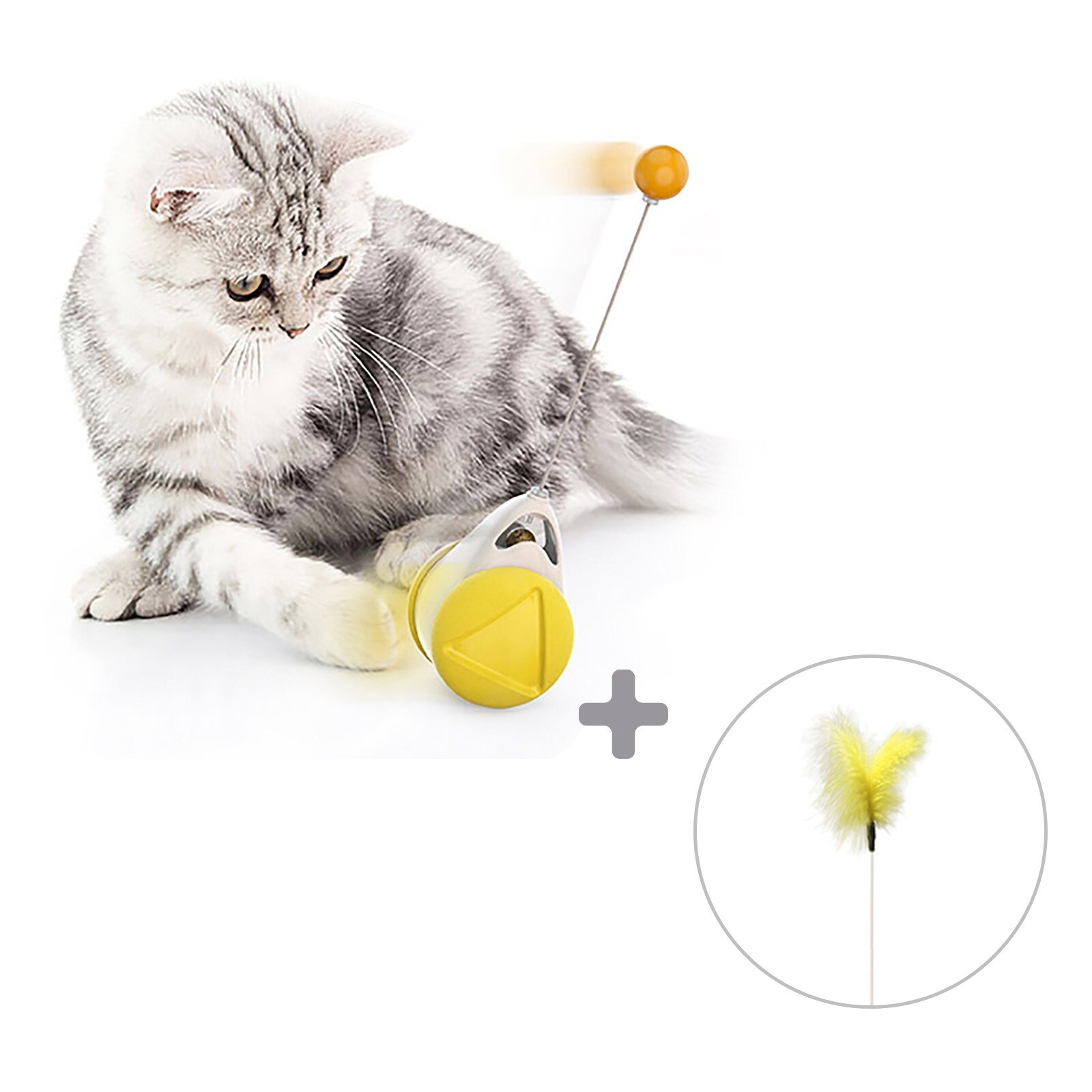 Juguete para gatos con luz Led recargable por USB, bola autogiratoria de 360 grados para mascotas, juguetes interactivos inteligentes con activación por movimiento: yellow