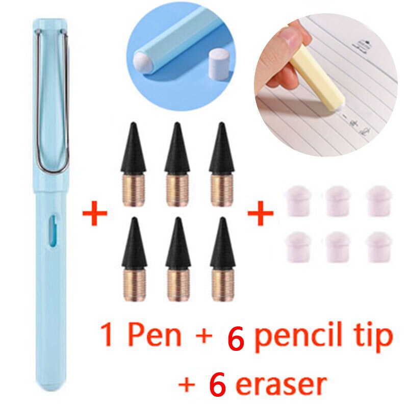 13 Stks/set Eeuwige Potlood Dubbele Gum Magic Potlood Art Schets Schilderen Tools Schoolbenodigdheden Student Briefpapier: Macaron blue-13PCS