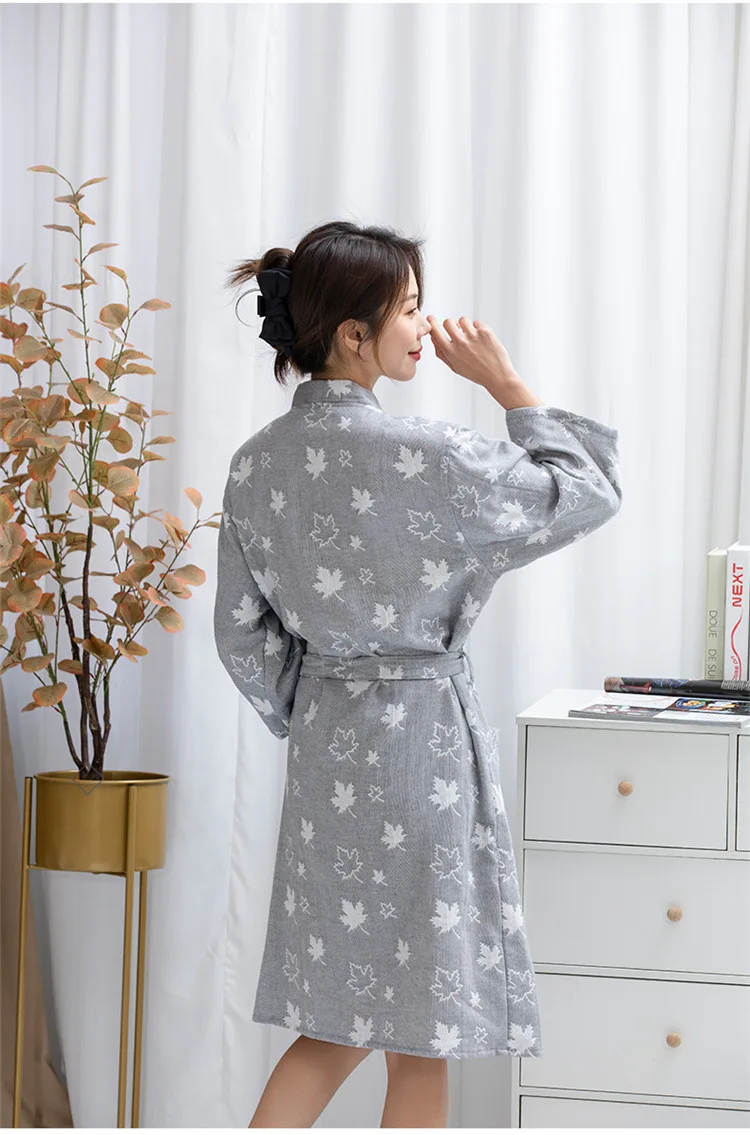 Katoenen Badjas Voor Dames Nachtkleding Dun Lente En Herfst Lange Mouw Yukata Absorberende Sneldrogende Badjassen