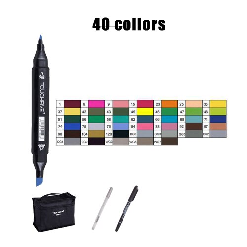 Touchcinco marcadores para desenho 12/24/30/40/60/80/168 cores ponta de escova dupla marcador de arte profissional de álcool anima: 40 Colors black