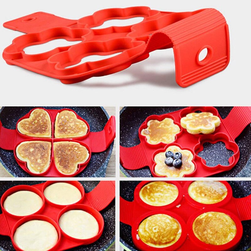 Stampo per uova in silicone rosso antiaderente Flip in 'fantastica forma in silicone per pancake squillare uovo creatore il giro quadrato cuore stella