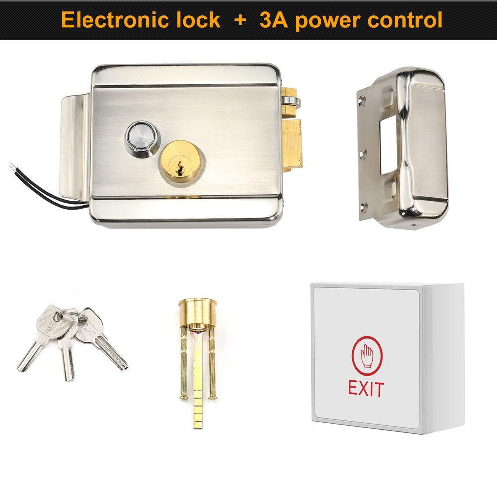 Anchencoky 12V Metal Electric gate Lock with Double Cylinder Locks 3A Power Supply Control with Exit Button Function Door Lock: Black