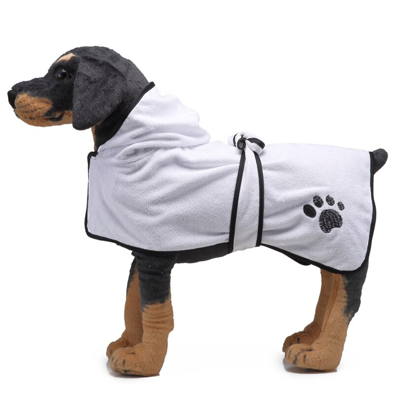 Hund badekåbe pote trykt kæledyr hund pyjamas badehåndklæde til små mellemstore hunde mikrofiber superabsorberende kæledyr tørretøj håndklæde: Hvid / L