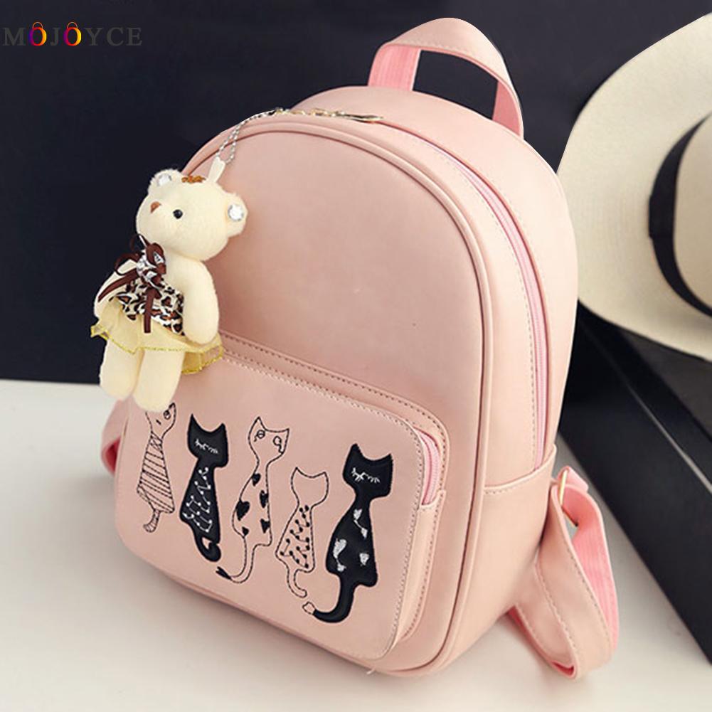 4Pcs/Set Small Backpacks female School Bags For Teenage Girls Black Pink PU Leather Women Backpack Shoulder Bag Purse Mochila