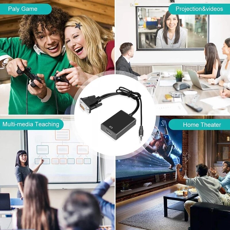 VGA to HDMI Cable Adapter Male to Female Converter With Audio Output 1080P VGA HDMI Adapter for PC laptop to HDTV Projector