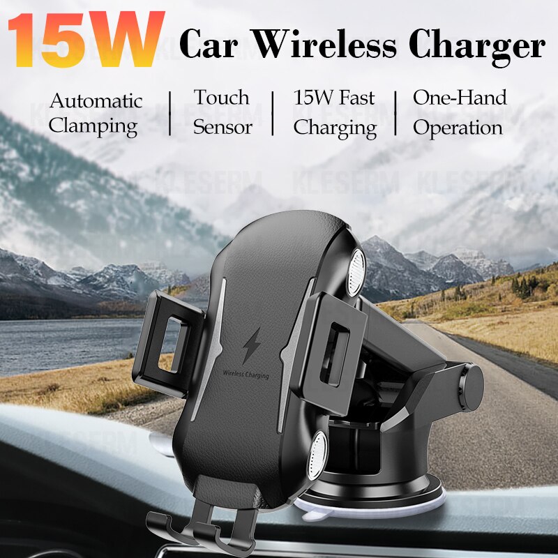 15W Qi Wireless Car Charger Holder for Samsung Galaxy S20 S21 Ultra S10 S9 Plus Car Induction Charger Mount for iPhone 12 11 SE