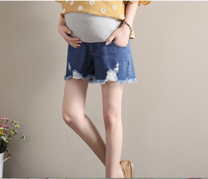 Barselsbukser jeansbukser til gravide kvinder denimbukser elastisk talje denim justerbare jeans korte til graviditet: 1 / Xxl